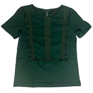 Ann Taylor Green Embroider Short Sleeve Top Size XS Boho Casual